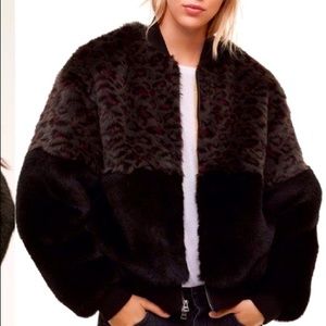 TNA Golden Faux Fur Mahoney Bomber Jacket